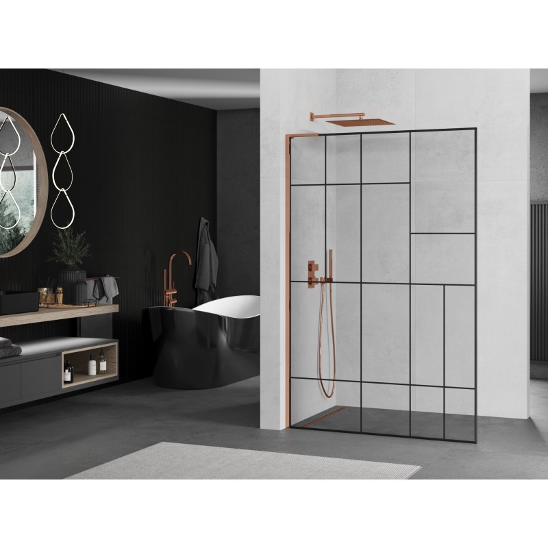 Mexen Kioto L Duschwand Walk-in 100 x 200 cm, schwarzes Muster, Roségold - 800-100-103-60-78