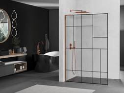Mexen Kioto L Duschwand Walk-in 110 x 200 cm, schwarzes Muster, Roségold - 800-110-103-60-78