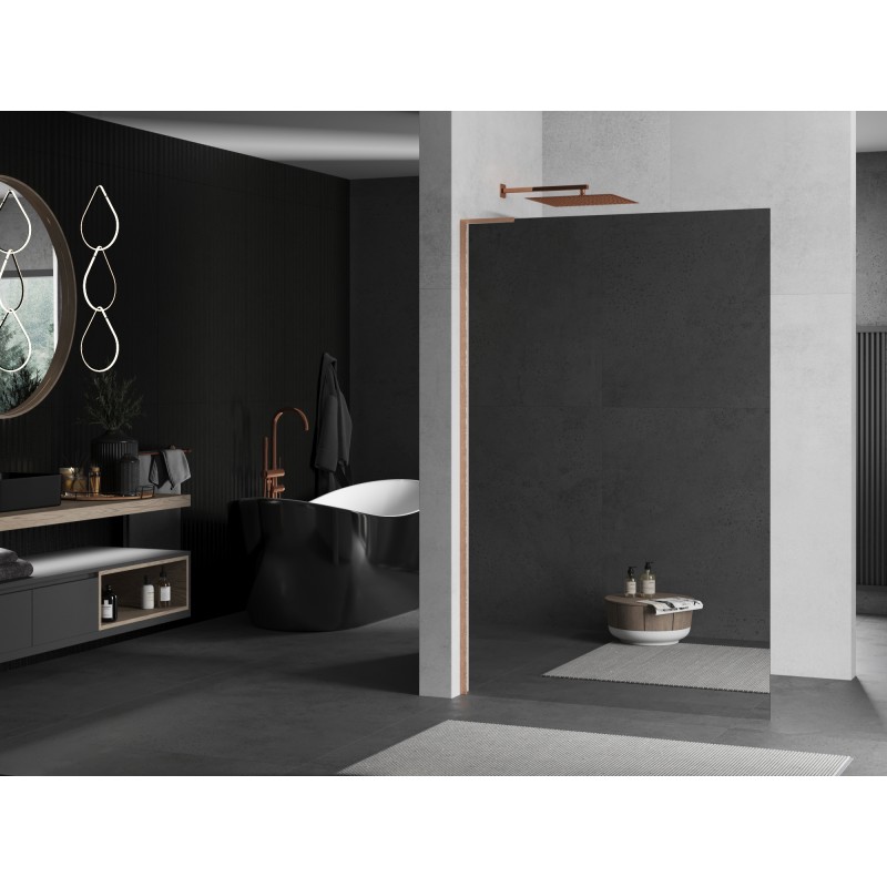 Mexen Kioto L Duschwand Walk-in 90 x 200 cm, Spiegel, gebürstetes Kupfer - 800-090-103-65-50