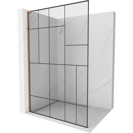 Mexen Kioto L Duschwand Walk-in 120 x 200 cm, schwarzes Muster, Roségold - 800-120-103-60-78
