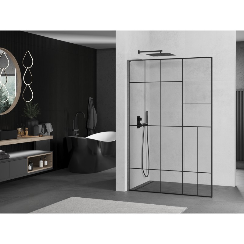 Mexen Kioto L Duschwand Walk-in 70 x 200 cm, schwarzes Muster, gebürstetes Gun Gray - 800-070-103-66-78