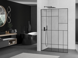 Mexen Kioto L Duschwand Walk-in 70 x 200 cm, schwarzes Muster, gebürstetes Gun Gray - 800-070-103-66-78