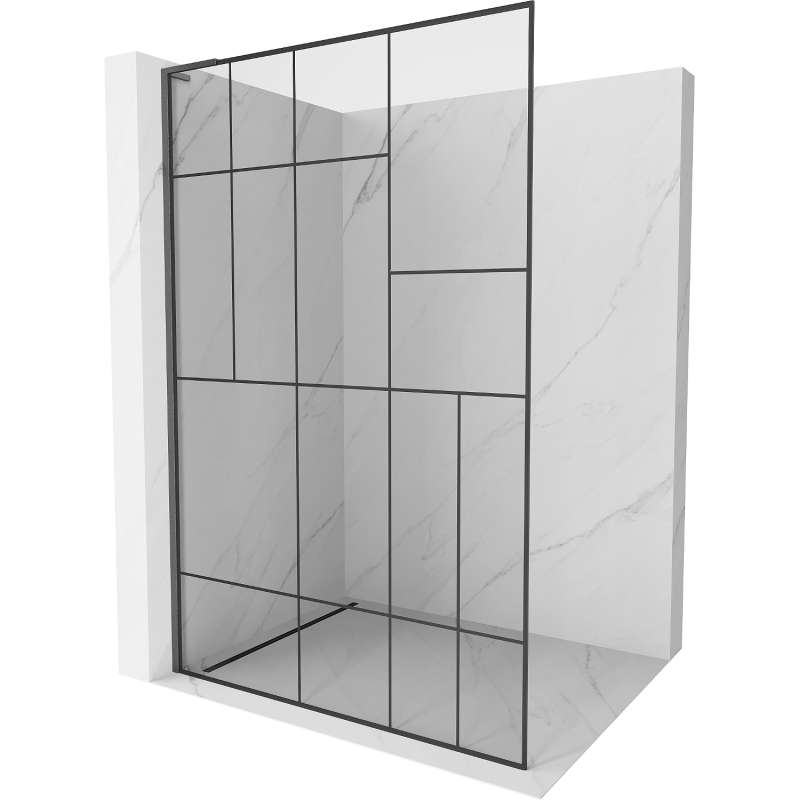 Mexen Kioto L Duschabtrennung Walk-in 120 x 200 cm, schwarzes Muster, gebürstet Gun Gray - 800-120-103-66-78