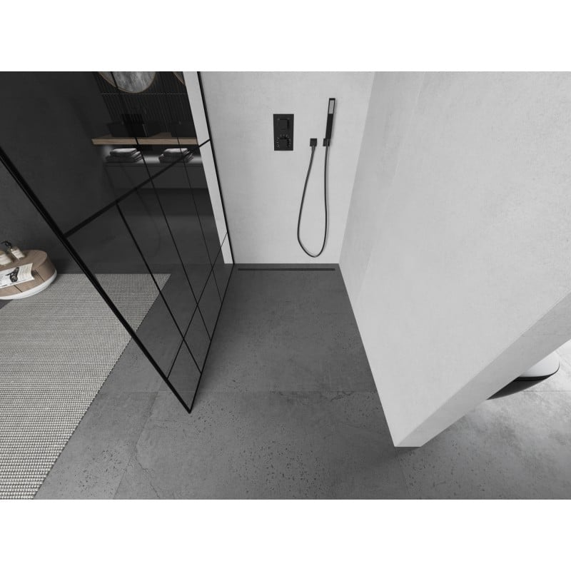 Mexen Kioto L Duschwand Walk-in 80 x 200 cm, schwarzes Muster, schwarz - 800-080-103-70-78