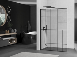 Mexen Kioto L Duschwand Walk-in 80 x 200 cm, schwarzes Muster, schwarz - 800-080-103-70-78