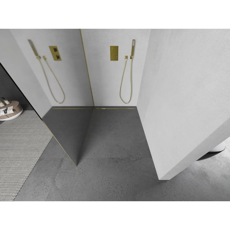 Mexen Kioto L Duschwand Walk-in 110 x 200 cm, Spiegel, Gold - 800-110-103-50-50