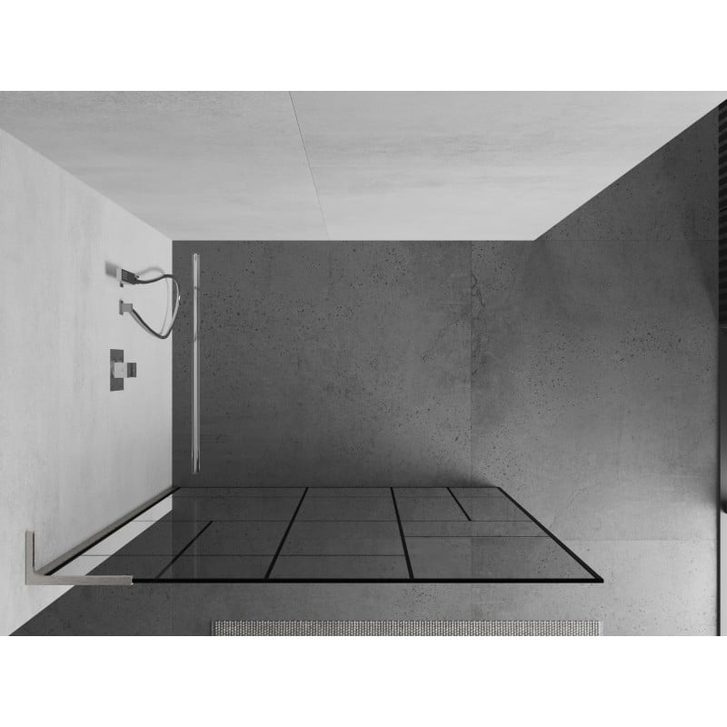 Mexen Kioto L Duschwand Walk-in 90 x 200 cm, schwarzes Muster, gebürsteter Nickel - 800-090-103-97-78