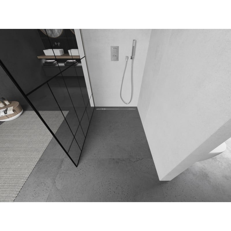 Mexen Kioto L Duschwand Walk-in 80 x 200 cm, schwarzes Muster, gebürsteter Nickel - 800-080-103-97-78
