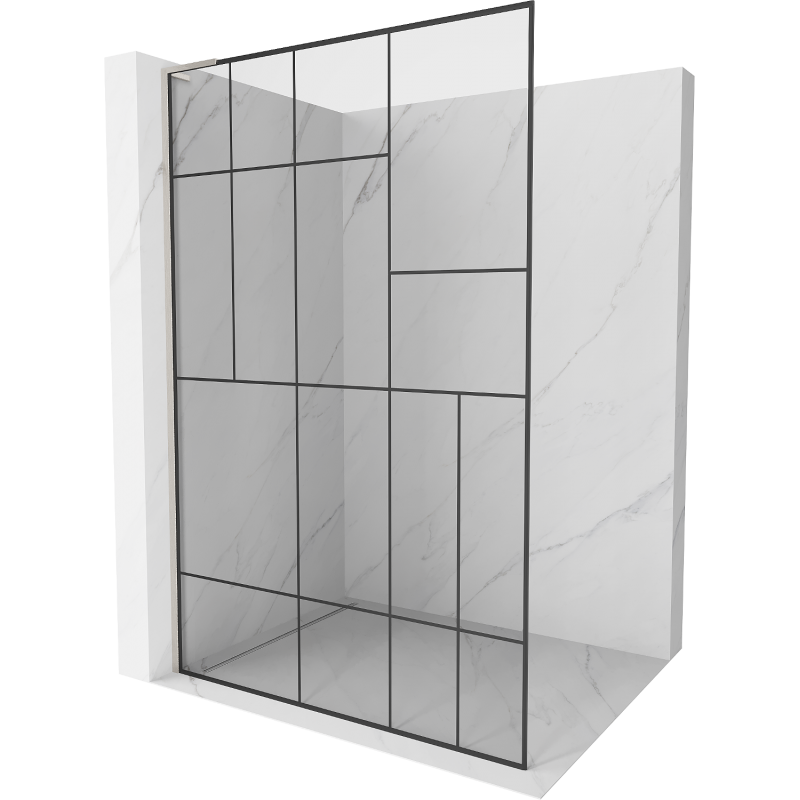 Mexen Kioto L Duschwand Walk-in 80 x 200 cm, schwarzes Muster, gebürsteter Nickel - 800-080-103-97-78