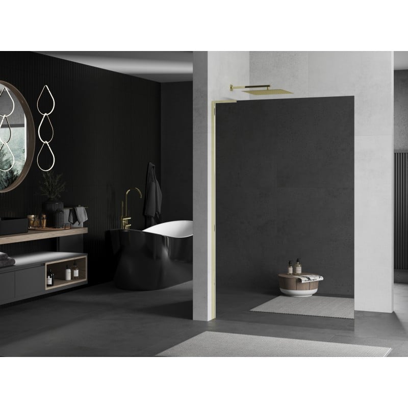 Mexen Kioto L Duschwand Walk-in 120 x 200 cm, Spiegel, Gold - 800-120-103-50-50