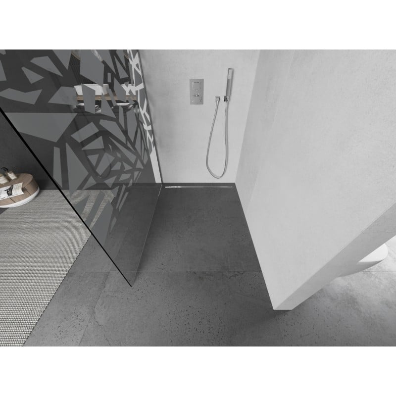 Mexen Kioto L Duschwand Walk-in 100 x 200 cm, weißes Muster, Chrom - 800-100-103-01-85