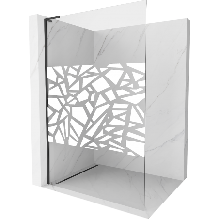 Mexen Kioto L Duschwand Walk-in 100 x 200 cm, weißes Muster, schwarz - 800-100-103-70-85