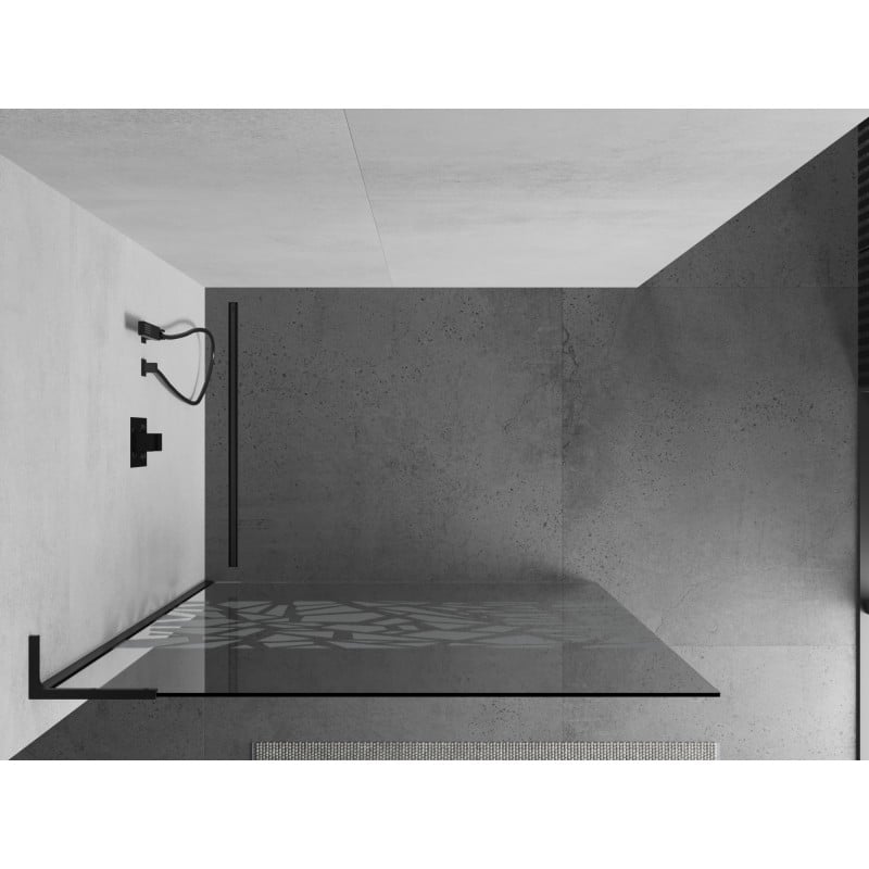 Mexen Kioto L Duschwand Walk-in 80 x 200 cm, weißes Muster, schwarz - 800-080-103-70-85
