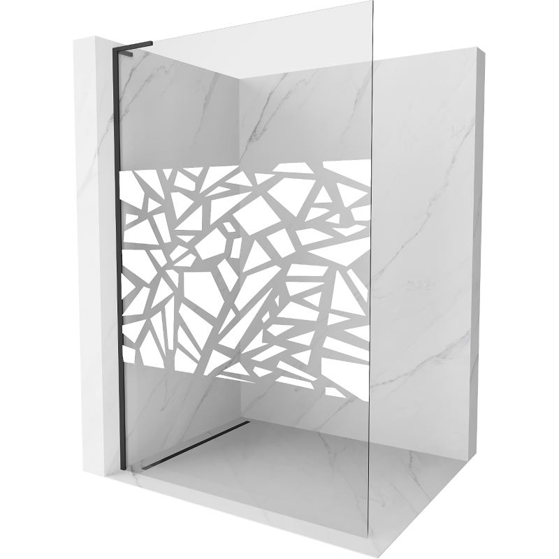 Mexen Kioto L Duschwand Walk-in 70 x 200 cm, weißes Muster, schwarz - 800-070-103-70-85