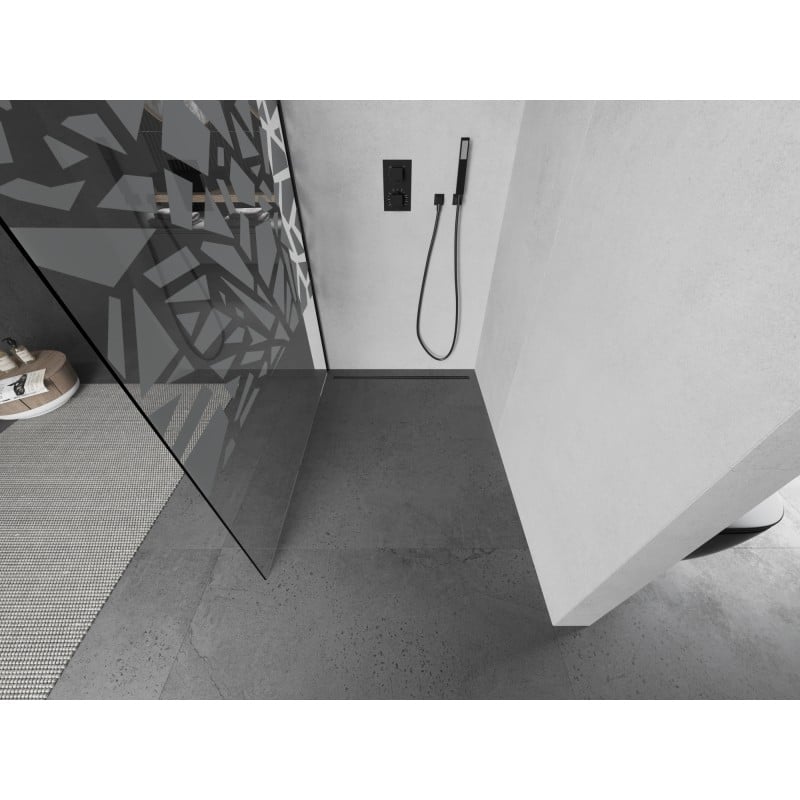 Mexen Kioto L Duschwand Walk-in 70 x 200 cm, weißes Muster, schwarz - 800-070-103-70-85