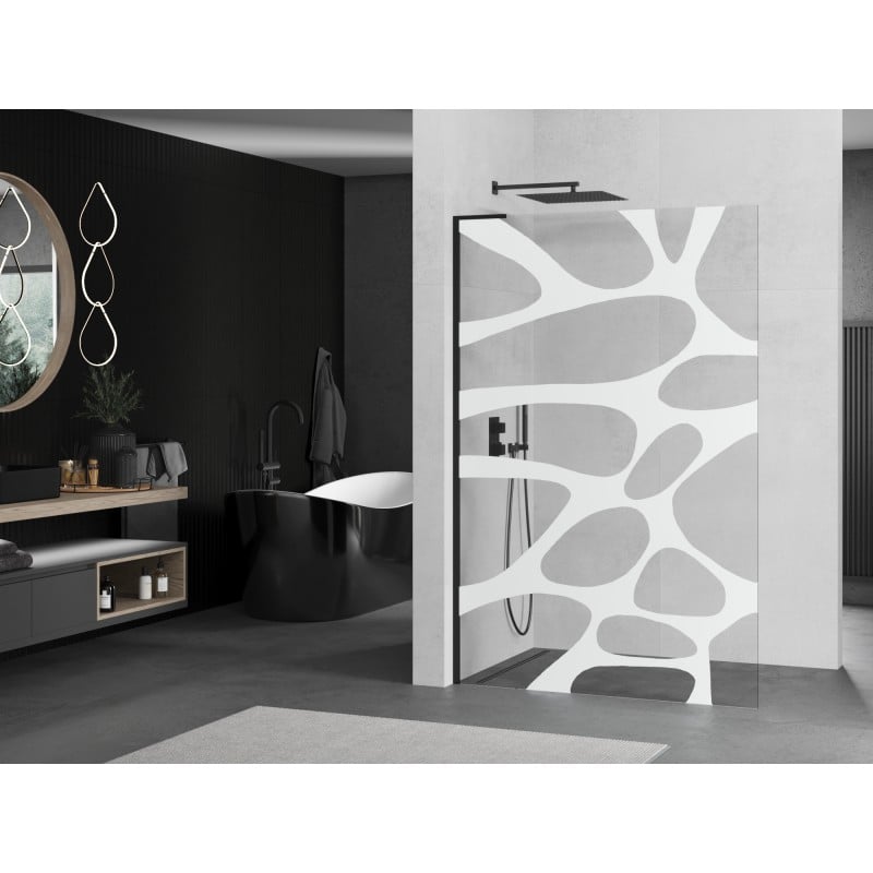 Mexen Kioto L Duschwand Walk-in 90 x 200 cm, weiße Welle, schwarz - 800-090-103-70-97