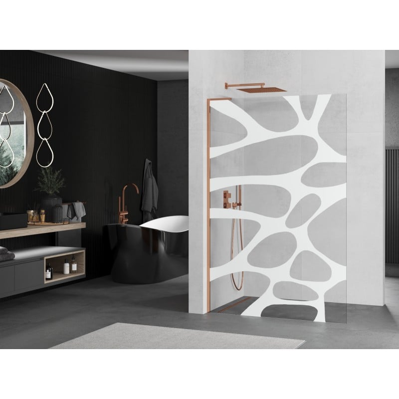 Mexen Kioto L Duschwand Walk-in 110 x 200 cm, weiße Welle, Roségold - 800-110-103-60-97