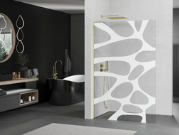 Mexen Kioto L Duschwand Walk-in 110 x 200 cm, weiße Welle, gold - 800-110-103-50-97