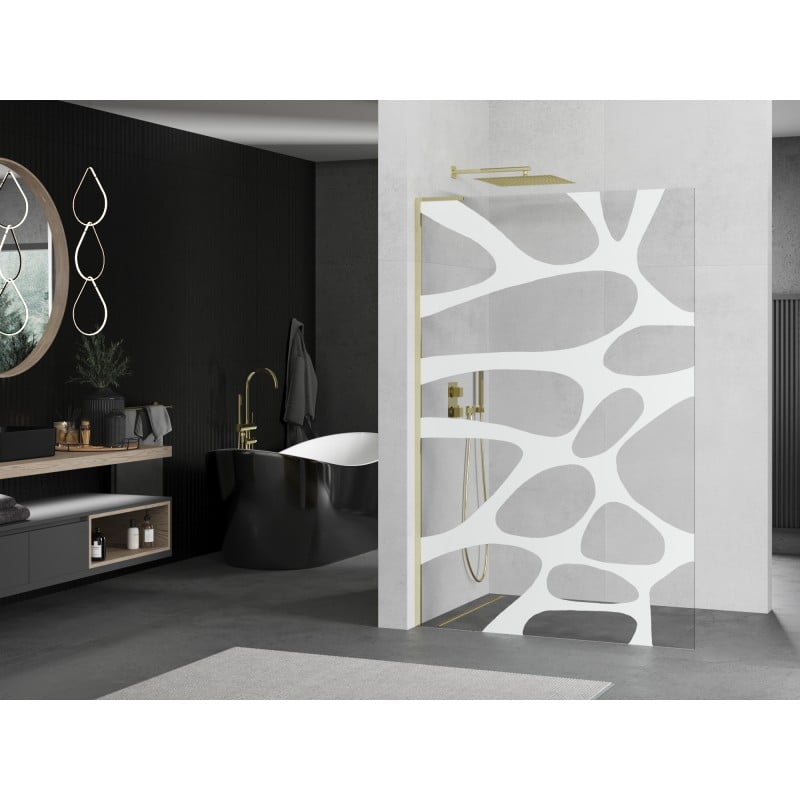 Mexen Kioto L Duschwand Walk-in 100 x 200 cm, weiße Welle, gold - 800-100-103-50-97