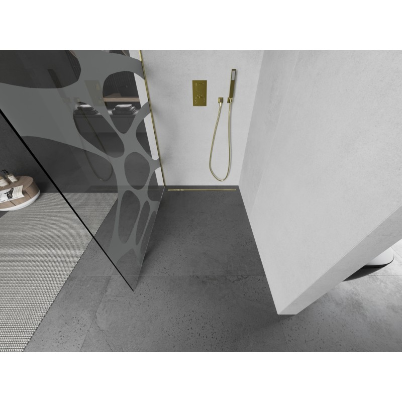 Mexen Kioto L Duschwand Walk-in 80 x 200 cm, weiße Welle, gold - 800-080-103-50-97