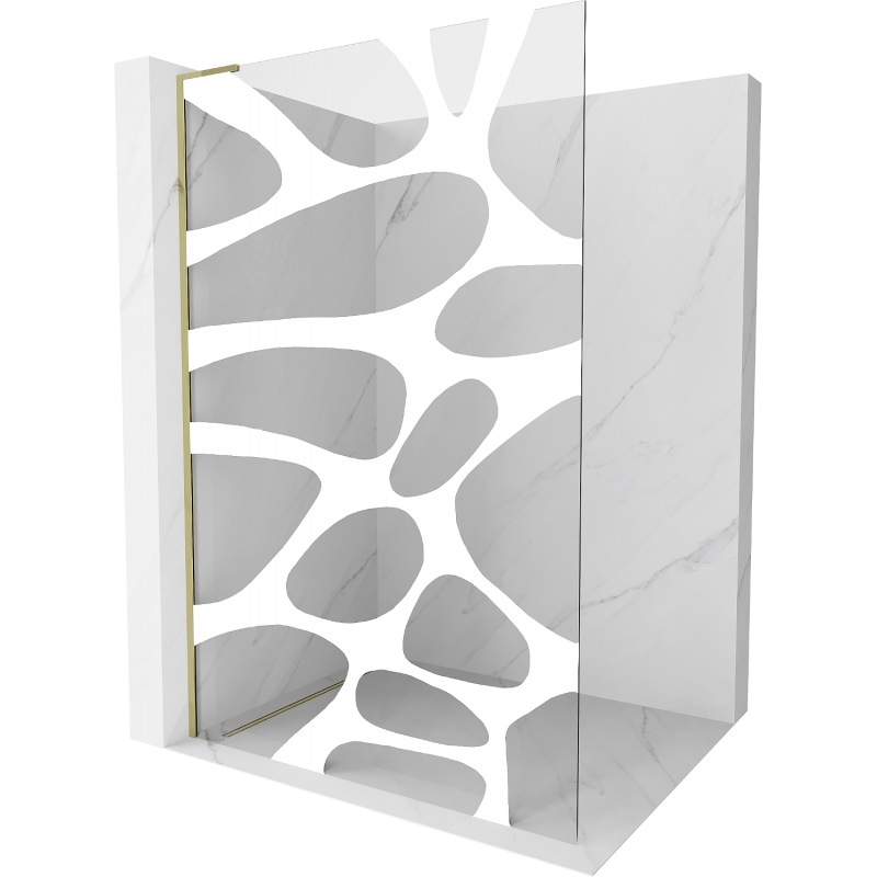 Mexen Kioto L Duschwand Walk-in 70 x 200 cm, weiße Welle, gold - 800-070-103-50-97
