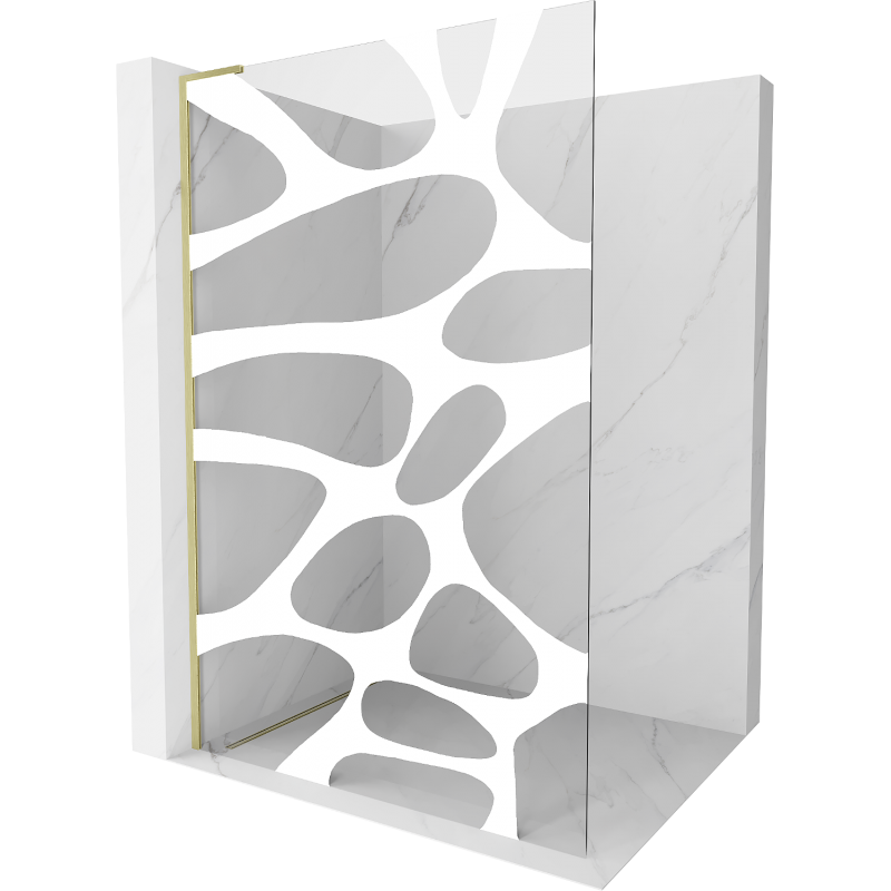 Mexen Kioto L Duschwand Walk-in 110 x 200 cm, weiße Welle, gold gebürstet - 800-110-103-55-97