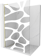 Mexen Kioto L Duschwand Walk-in 90 x 200 cm, weiße Welle, gebürstetes Gold - 800-090-103-55-97