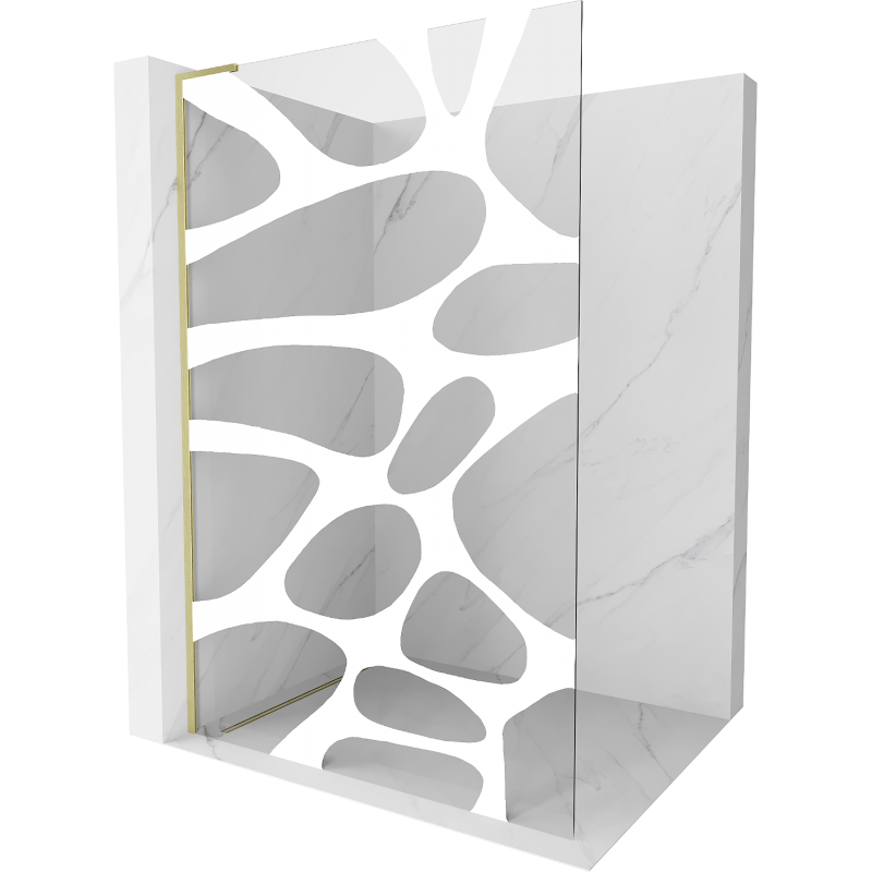 Mexen Kioto L Duschwand Walk-in 80 x 200 cm, weiße Welle, gold gebürstet - 800-080-103-55-97