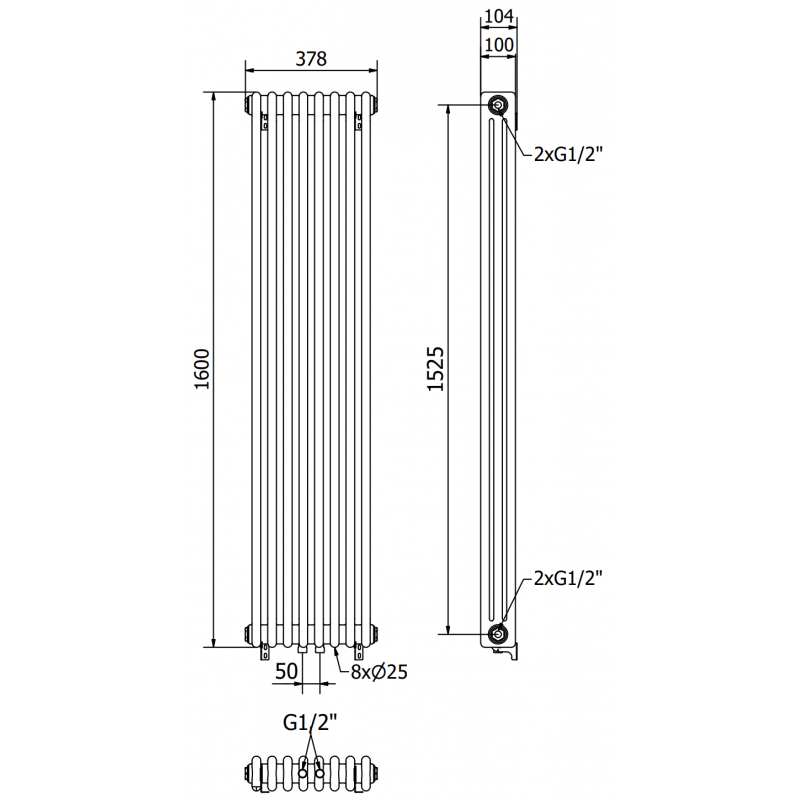Mexen Denver Dekorativer Heizkörper 1600 x 378 mm, 1487 W, weiß - W215-1600-378-00-20