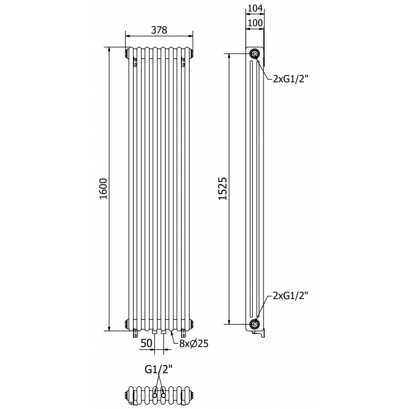 Mexen Denver dekorativer Heizkörper 1600 x 378 mm, 1487 W, anthrazit - W215-1600-378-00-66