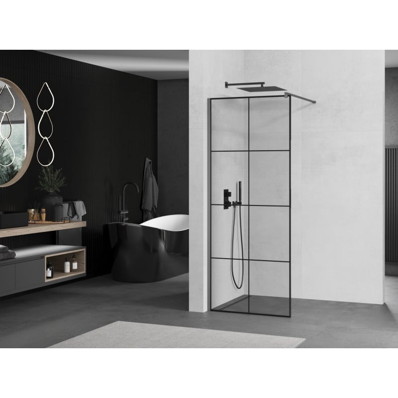 Mexen Kioto Duschwand Walk-in 80 x 200 cm, schwarzes Raster 8 mm, Gun Metal - 800-080-101-95-77