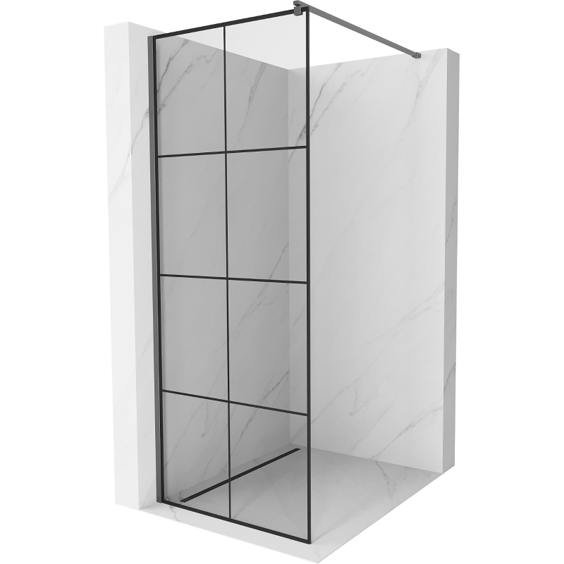 Mexen Kioto Duschwand Walk-in 80 x 200 cm, schwarzes Raster 8 mm, Gun Metal - 800-080-101-95-77
