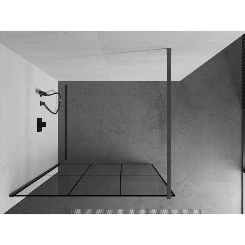 Mexen Kioto Duschwand Walk-in 100 x 200 cm, schwarzes Gitter 8 mm, Gun Metal - 800-100-101-95-77