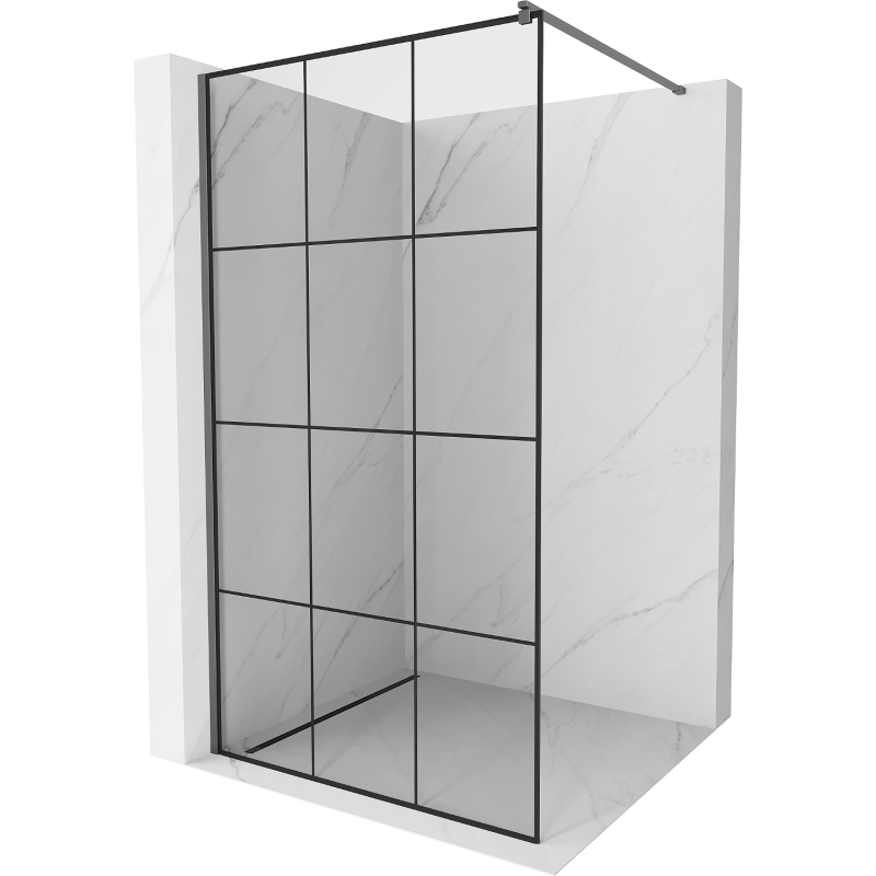 Mexen Kioto Duschwand Walk-in 100 x 200 cm, schwarzes Gitter 8 mm, Gun Metal - 800-100-101-95-77