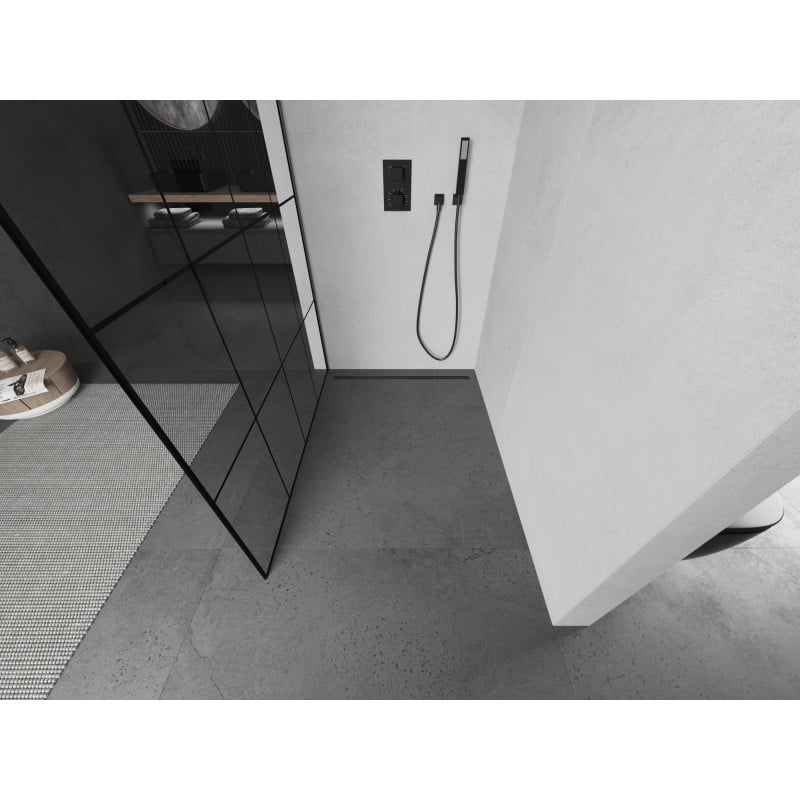 Mexen Kioto Duschwand Walk-in 150 x 200 cm, schwarzes Gitter 8 mm, Gun Metal - 800-150-101-95-77