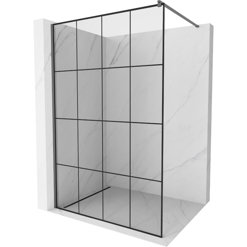 Mexen Kioto Duschwand Walk-in 150 x 200 cm, schwarzes Gitter 8 mm, Gun Metal - 800-150-101-95-77