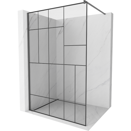 Mexen Kioto Duschwand Walk-in 80 x 200 cm, schwarzes Muster 8 mm, Gun Metal - 800-080-101-95-78