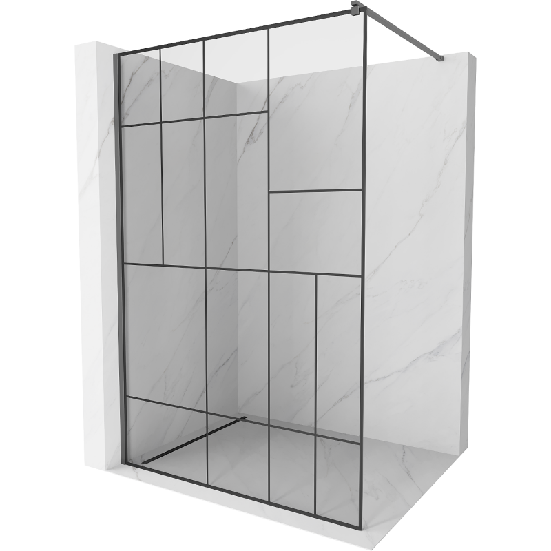 Mexen Kioto Duschwand Walk-in 90 x 200 cm, schwarzes Muster 8 mm, Gunmetal - 800-090-101-95-78