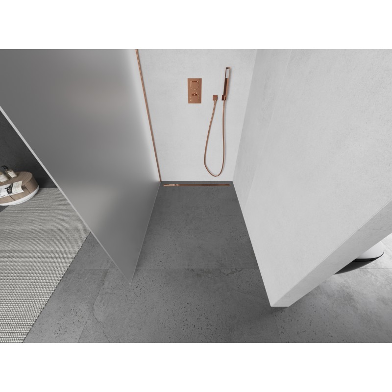 Mexen Kioto Duschwand Walk-in 130 x 200 cm, mattiert 8 mm, gebürstetes Kupfer - 800-130-101-65-30