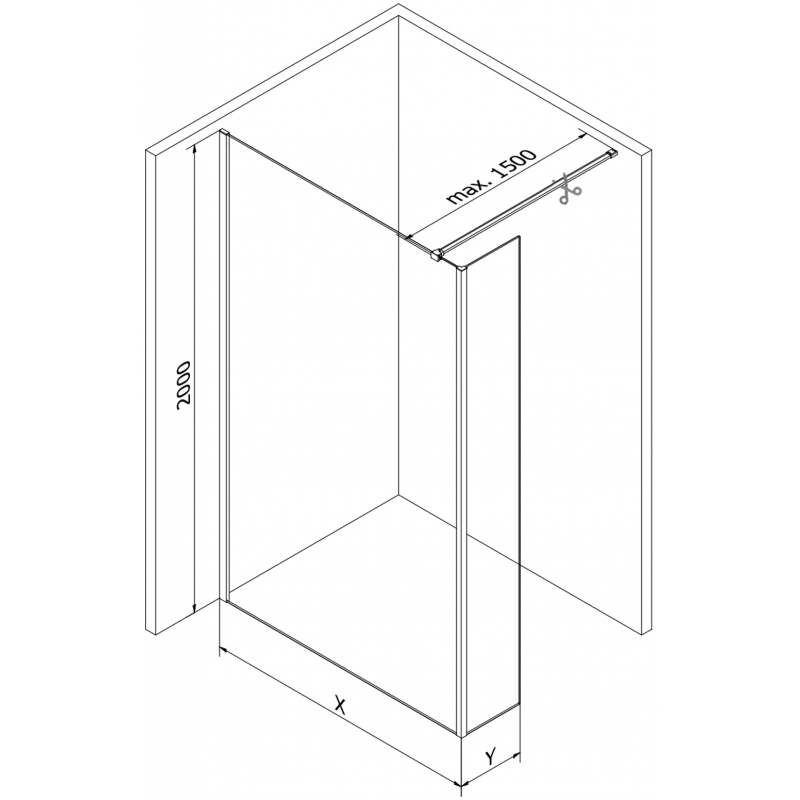 Mexen Kioto Duschwand Walk-in 100 x 40 cm, schwarzer Rahmen, Chrom - 800-100-212-01-70-040