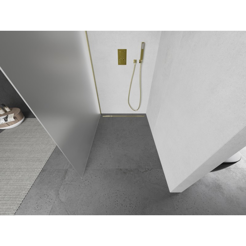 Mexen Kioto Duschwand Walk-in 80 x 200 cm, Mattglas 8 mm, gebürstetes Gold - 800-080-101-55-30