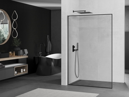 Mexen Kioto L Duschwand Walk-in 90 x 200 cm, schwarzer Rahmen, Gun Metal - 800-090-103-95-70