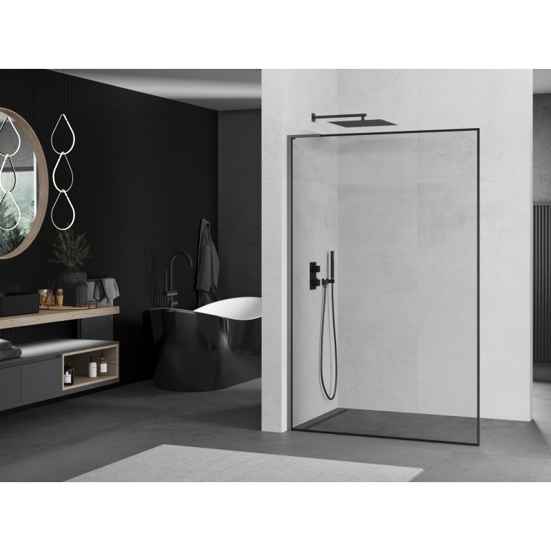 Mexen Kioto L Duschwand Walk-in 110 x 200 cm, schwarzer Rahmen, Gun Metal - 800-110-103-95-70