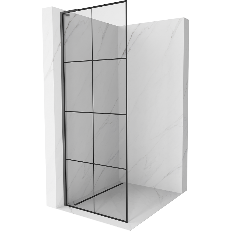 Mexen Kioto L Duschwand Walk-in 80 x 200 cm, schwarzes Gitter, Gun Metal - 800-080-103-95-77
