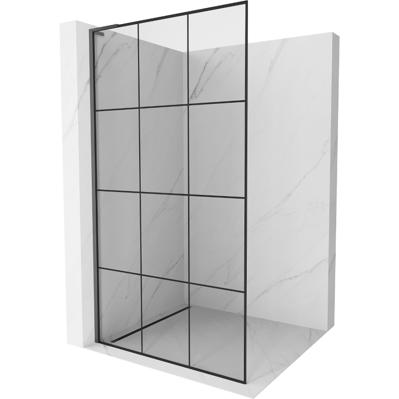 Mexen Kioto L Duschwand Walk-in 120 x 200 cm, schwarzes Gitter, Gun Metal - 800-120-103-95-77