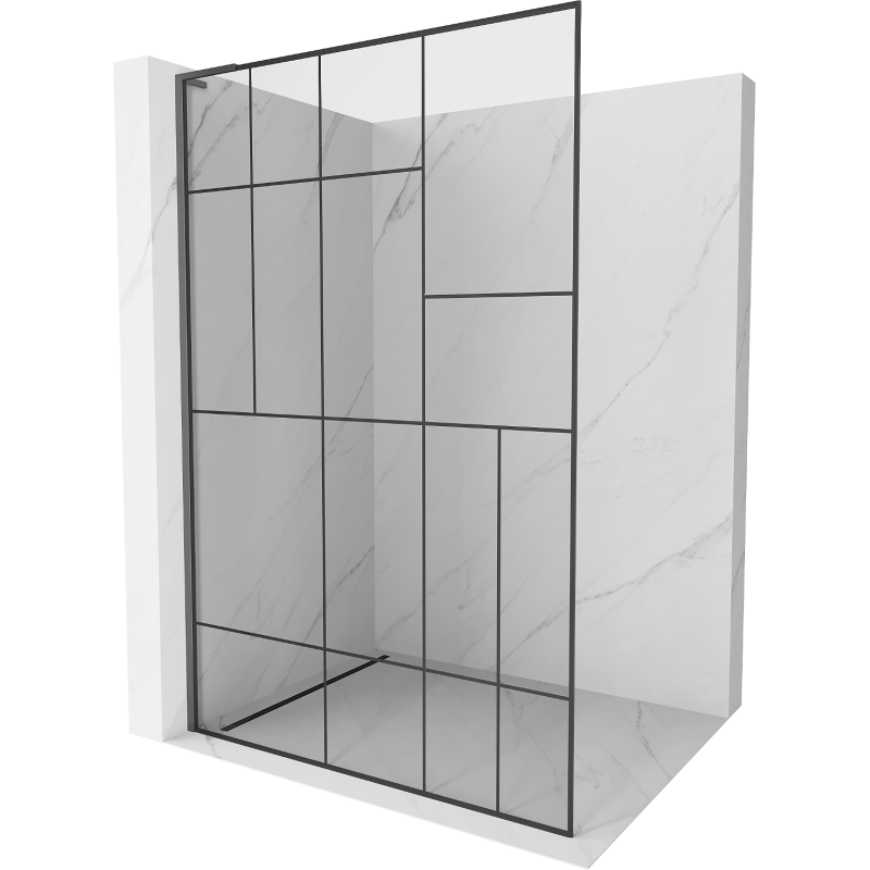 Mexen Kioto L Duschwand Walk-in 100 x 200 cm, schwarzes Muster, Gun Metal - 800-100-103-95-78