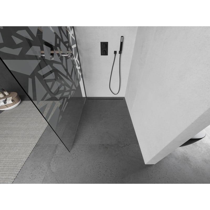 Mexen Kioto L Duschwand Walk-in 80 x 200 cm, weißes Muster, Gun Metal - 800-080-103-95-85