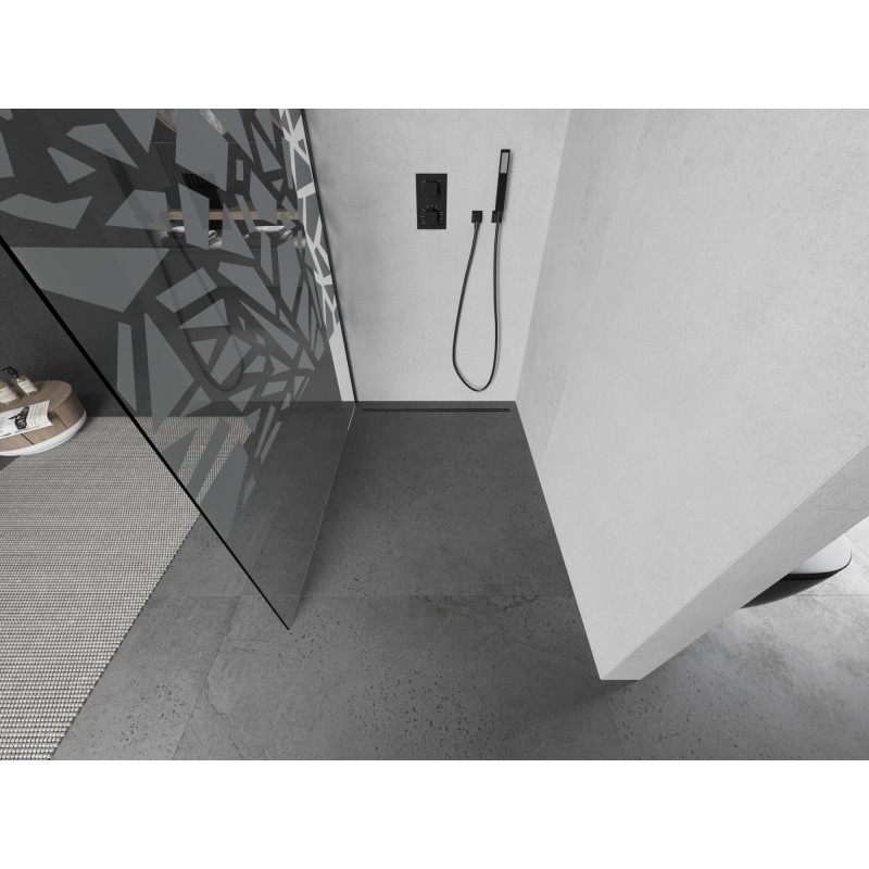 Mexen Kioto L Duschwand Walk-in 110 x 200 cm, weißes Muster, Gun Metal - 800-110-103-95-85