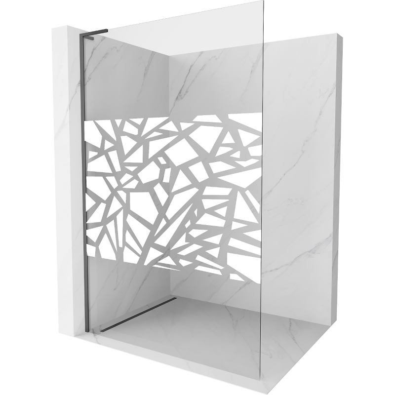 Mexen Kioto L Duschwand Walk-in 120 x 200 cm, weißes Muster, Gun Metal - 800-120-103-95-85