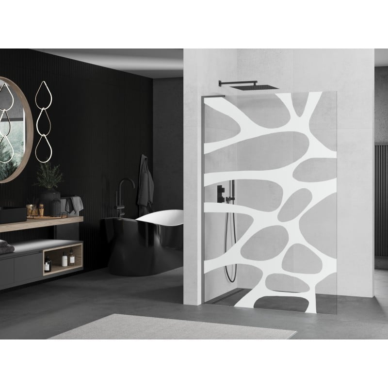 Mexen Kioto L Duschwand Walk-in 70 x 200 cm, weiße Welle, Gun Metal - 800-070-103-95-97